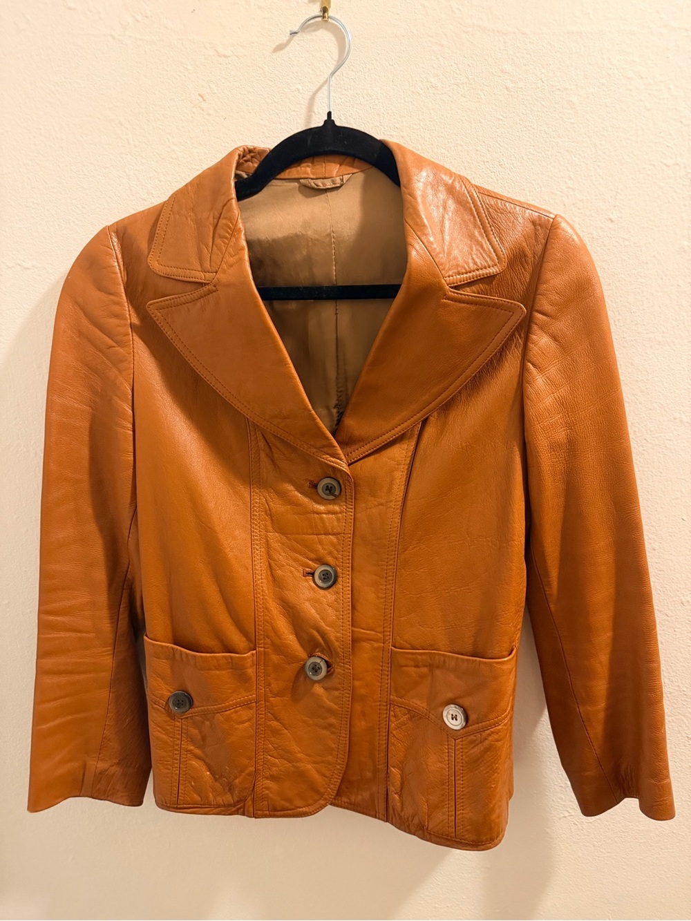 Vintage Italian Leather Blazer Jacket in Cognac